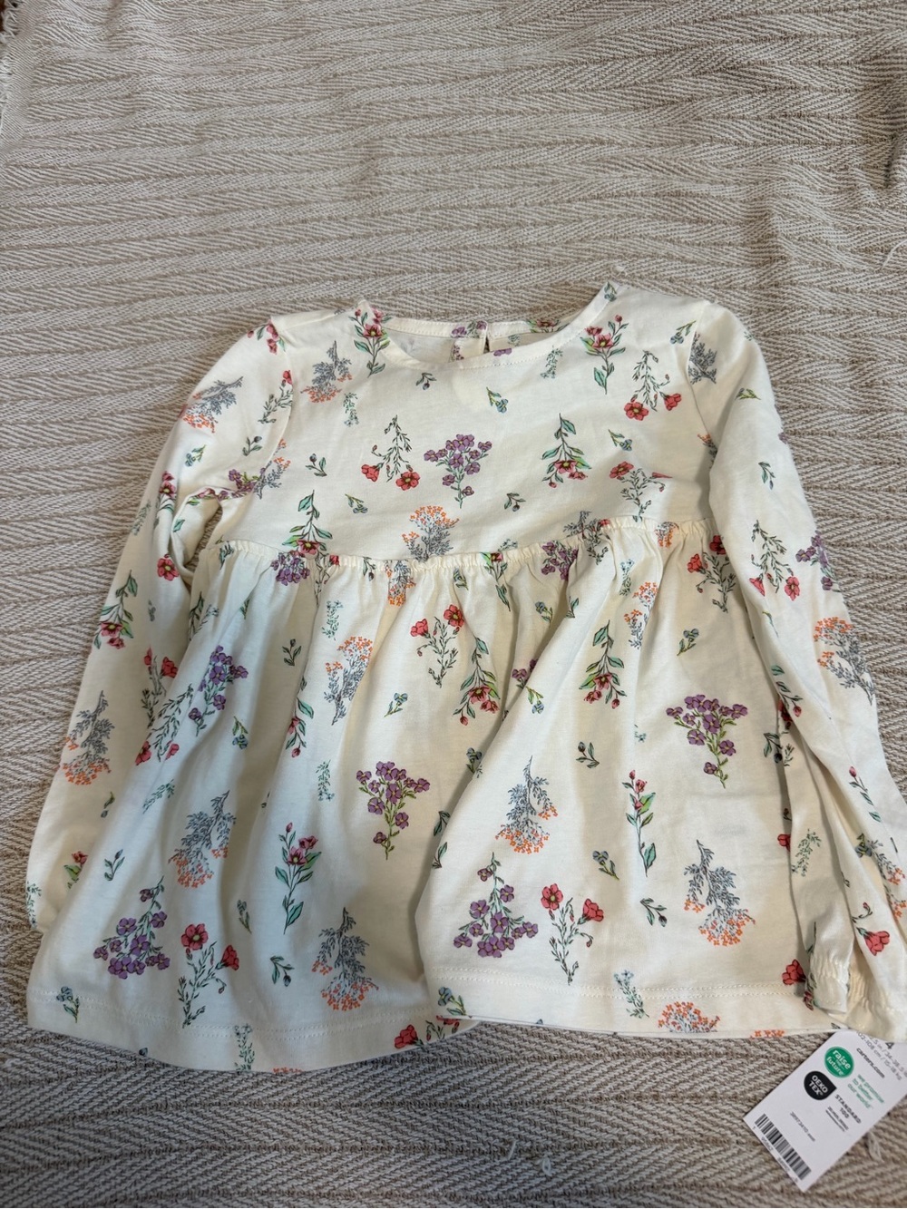 Carter's Cream Long-Sleeve Floral Peplum Top with Pink & Purple Flowers